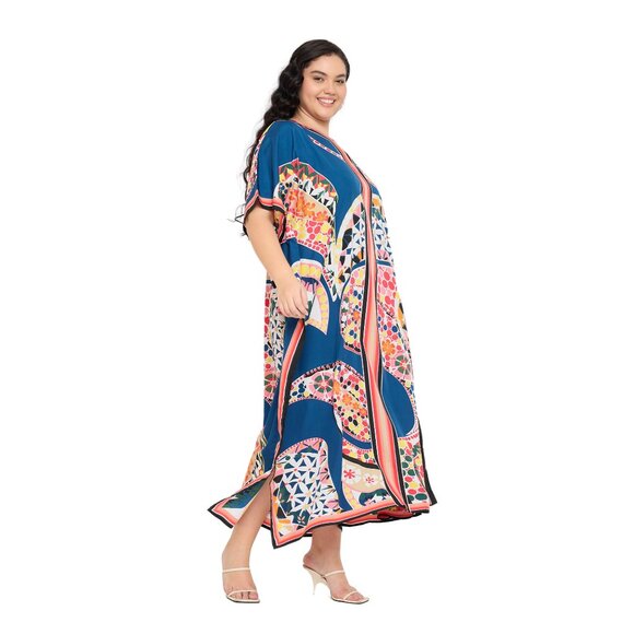 Gypsie Blu Paisley Printed Caftan Plus Size Dress Loose Comfy Maxi Cover Up Gown - Picture 4 of 8